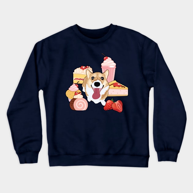 Strawberry Desserts Corgi Crewneck Sweatshirt by MaplewoodMerch